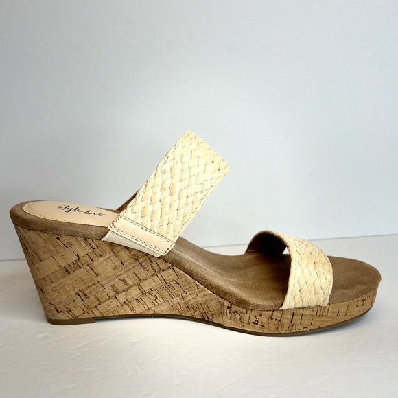 Style & Co Womens Daliaa Natural Woven Faux Leather Wedges Sz 10M Worn 1X - Picture 4 of 10